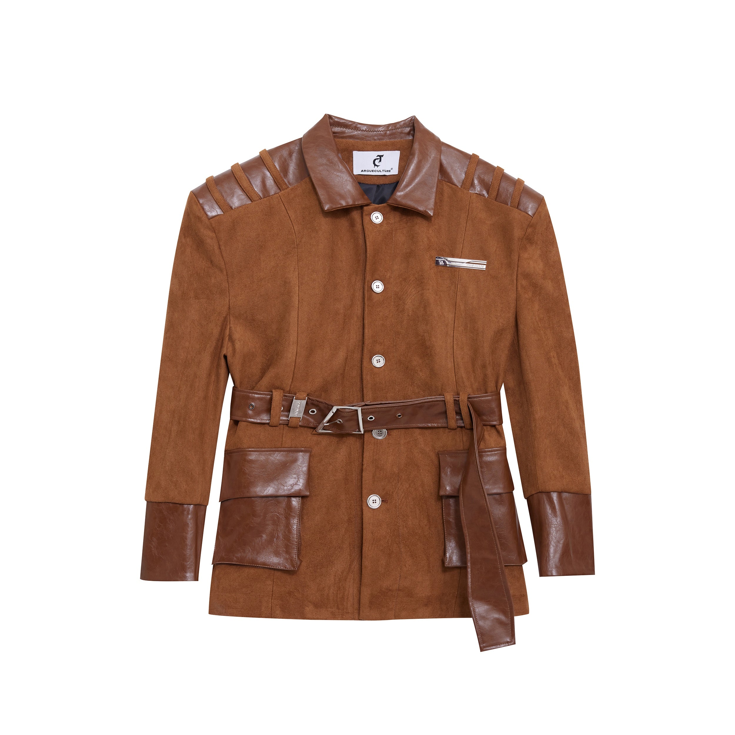 Deconstructed-Oversized-Blazer---Suede-Panels---Streetwear-Shoulder-Pads-Brown