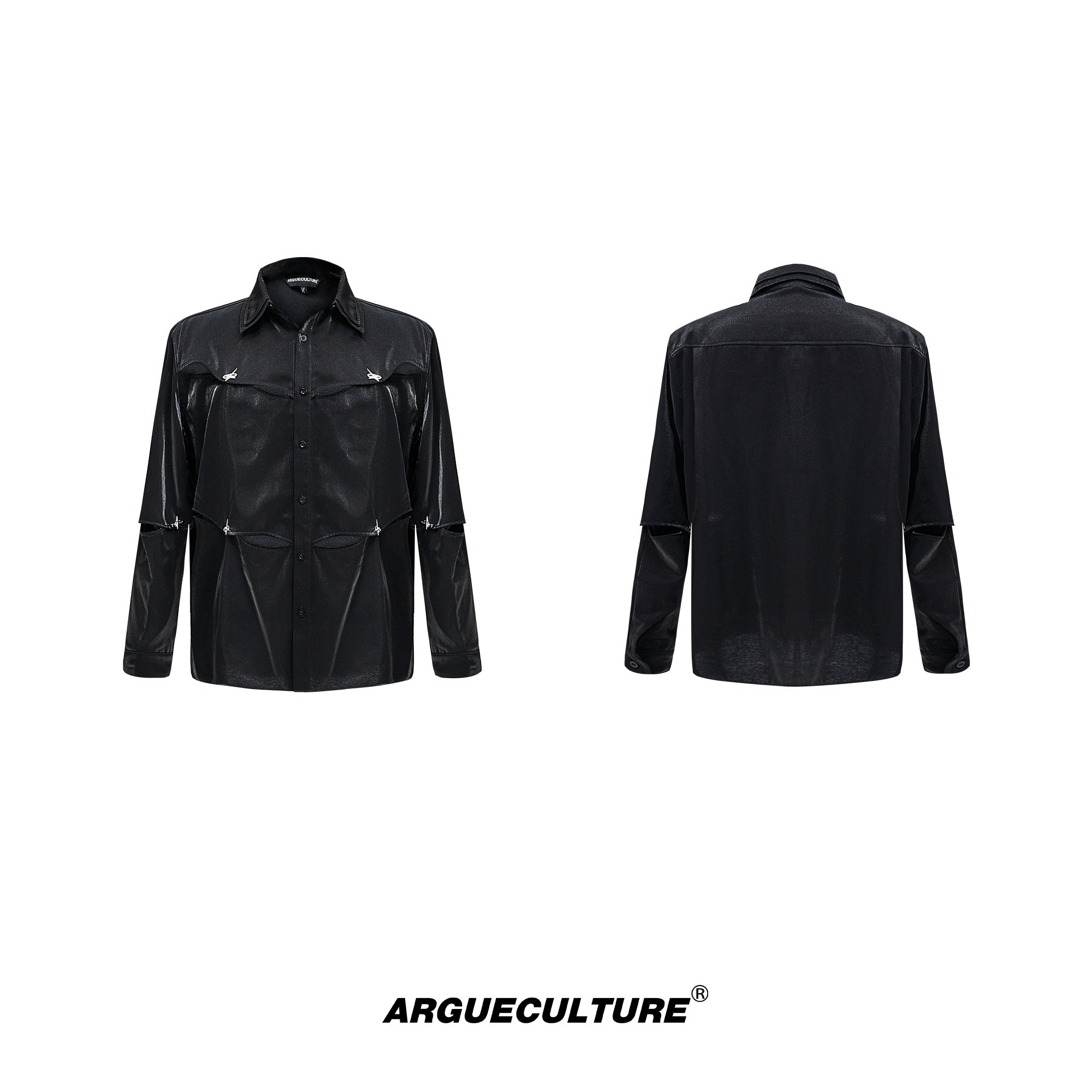 Deconstructed-Oversized-Shirt-Detachable-Sleeves-Openwork-Design-Black