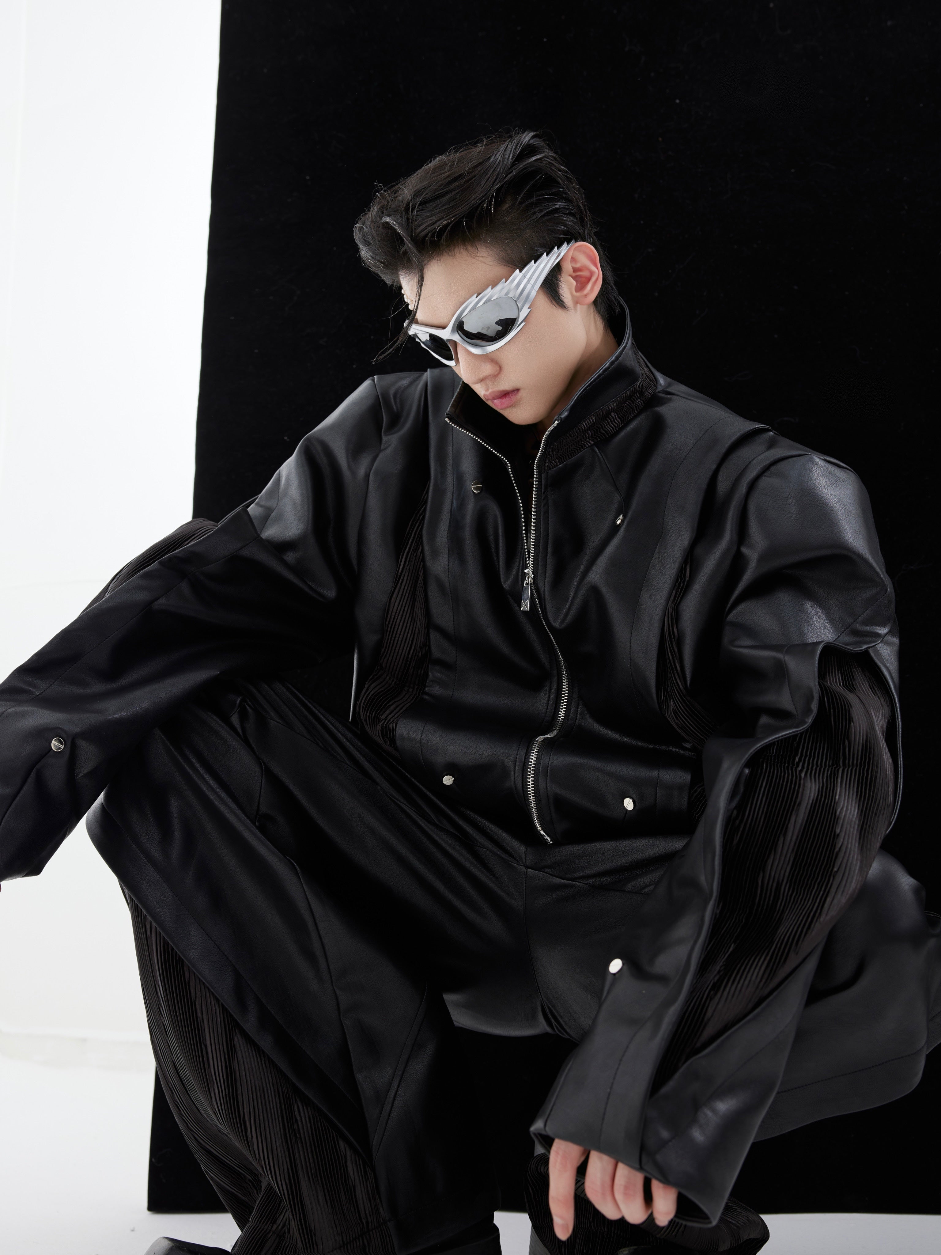 Deconstructed-PU-Leather-Jacket---Streetwear-Biker-Set-for-Men-Black-Top