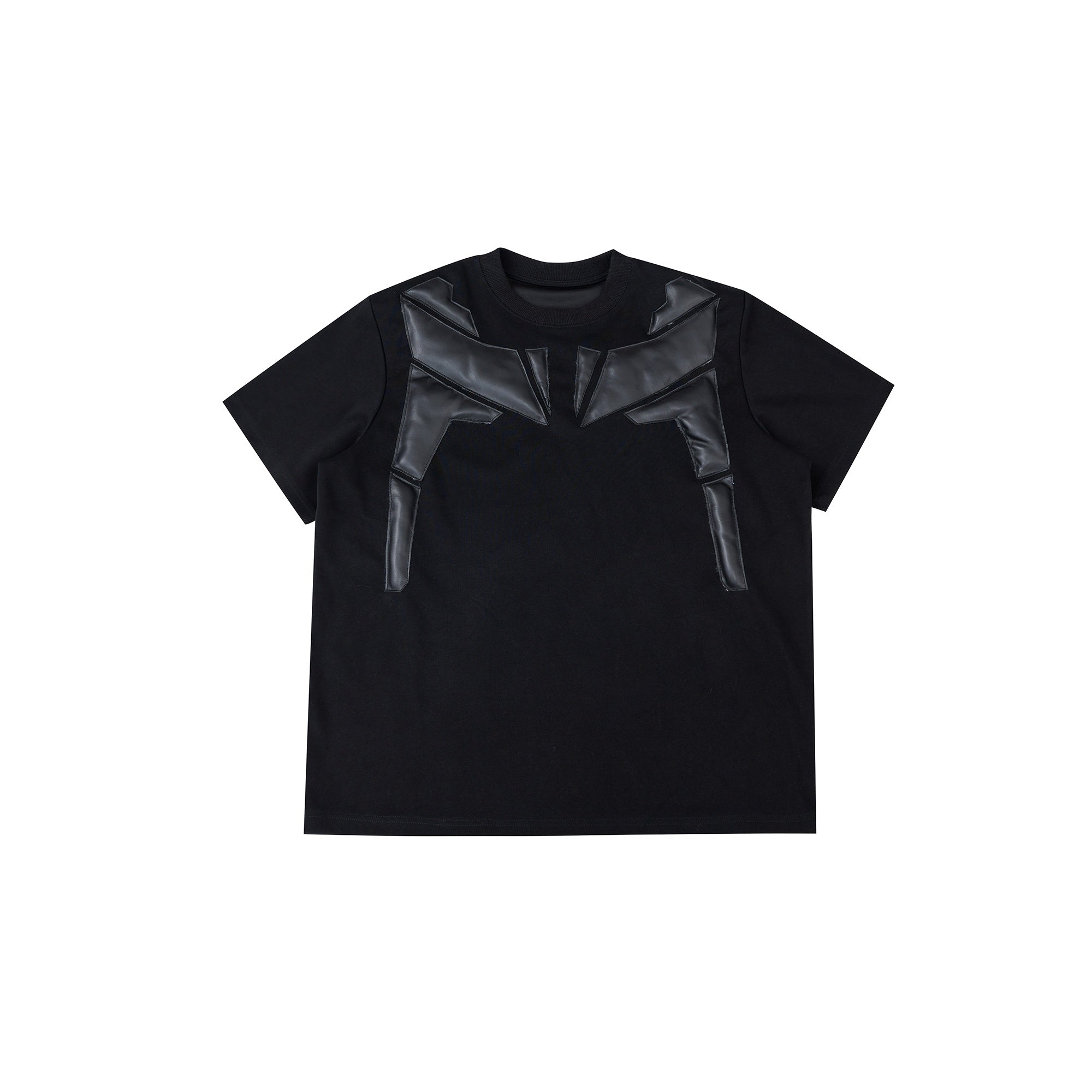 Deconstructed-PU-Leather-Sleeve-Oversized-Tee---Padded-Shoulder-Streetwear-Black