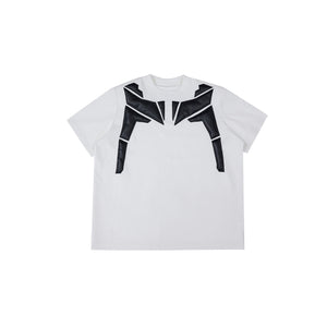 Deconstructed-PU-Leather-Sleeve-Oversized-Tee---Padded-Shoulder-Streetwear-White