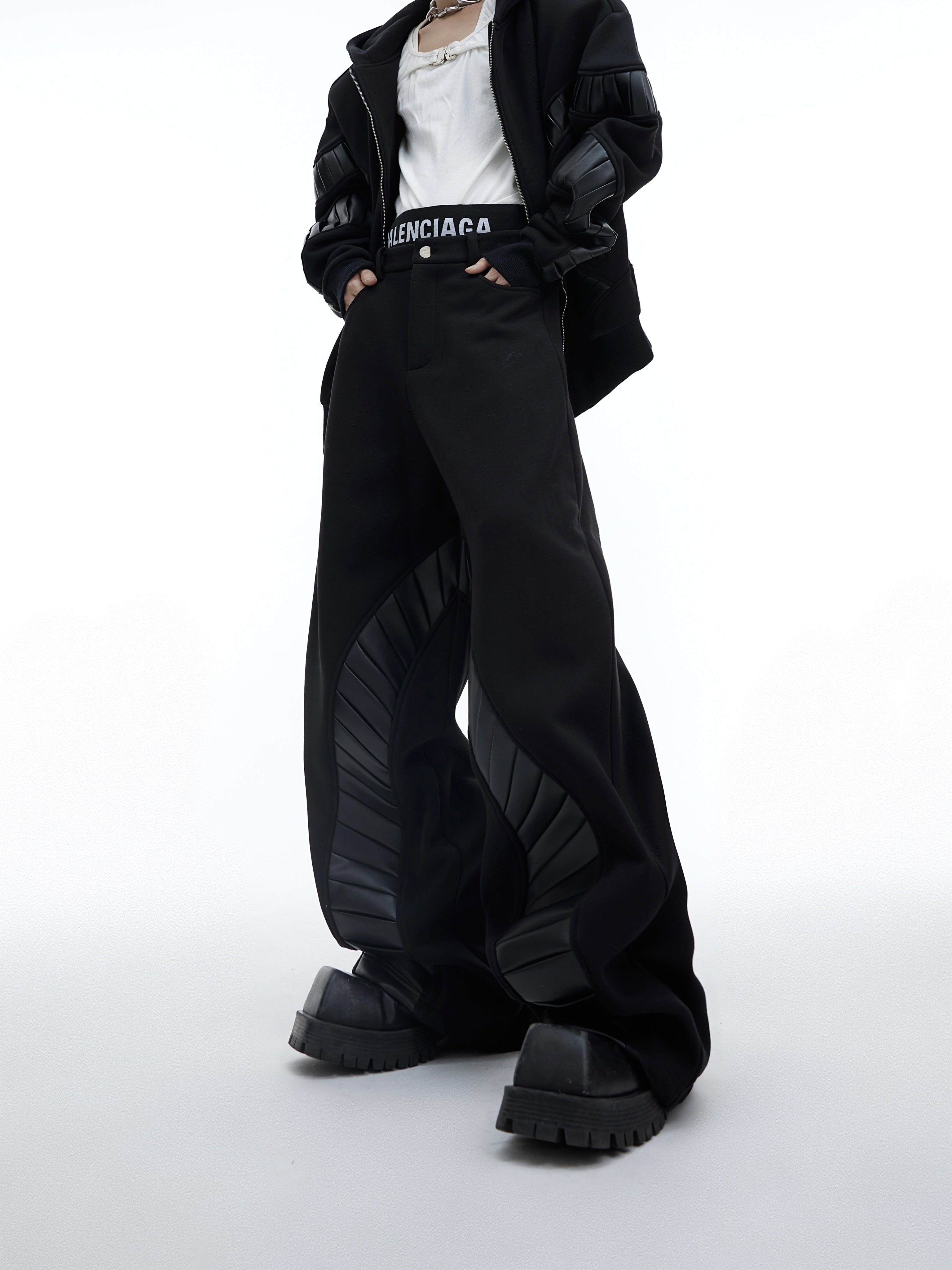 Deconstructed-PU-Patch-Hoodie---Fleece-Lined-Streetwear-Set-Black-Pants