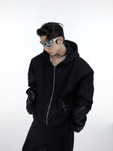 Deconstructed-PU-Patch-Hoodie---Fleece-Lined-Streetwear-Set-Black-Top