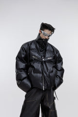 Deconstructed-PU-Puffer-Jacket---Winter-Streetwear-with-Metal-Straps-Black