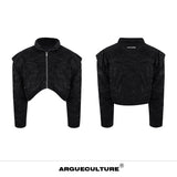Deconstructed-Pleated-Cropped-Puffer-Jacket---Glossy-Textured-Coat-Black-Jacket
