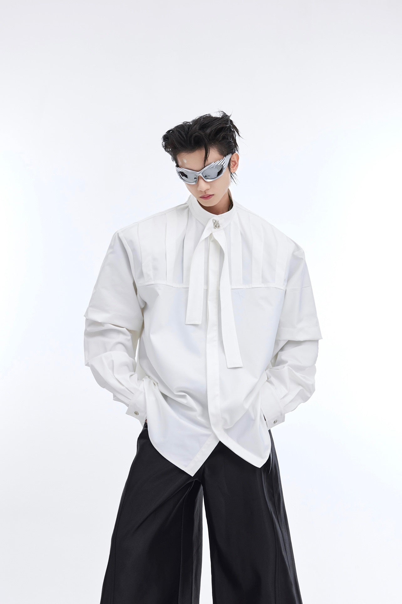 Deconstructed-Pleated-Oversized-Shirt---Streetwear-Long-Sleeve-White