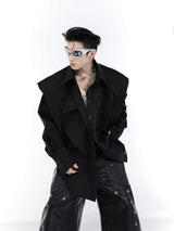 Deconstructed-Pleated-Oversized-Shirt---Streetwear-Minimalist-Top-Black