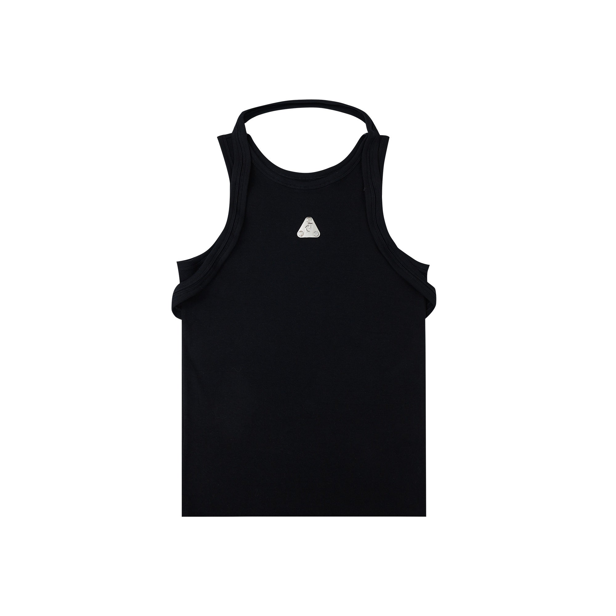 Deconstructed-Ribbed-Tank-Top---Double-Strap---Metallic-Logo-Black