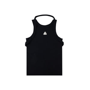 Deconstructed-Ribbed-Tank-Top---Double-Strap---Metallic-Logo-Black