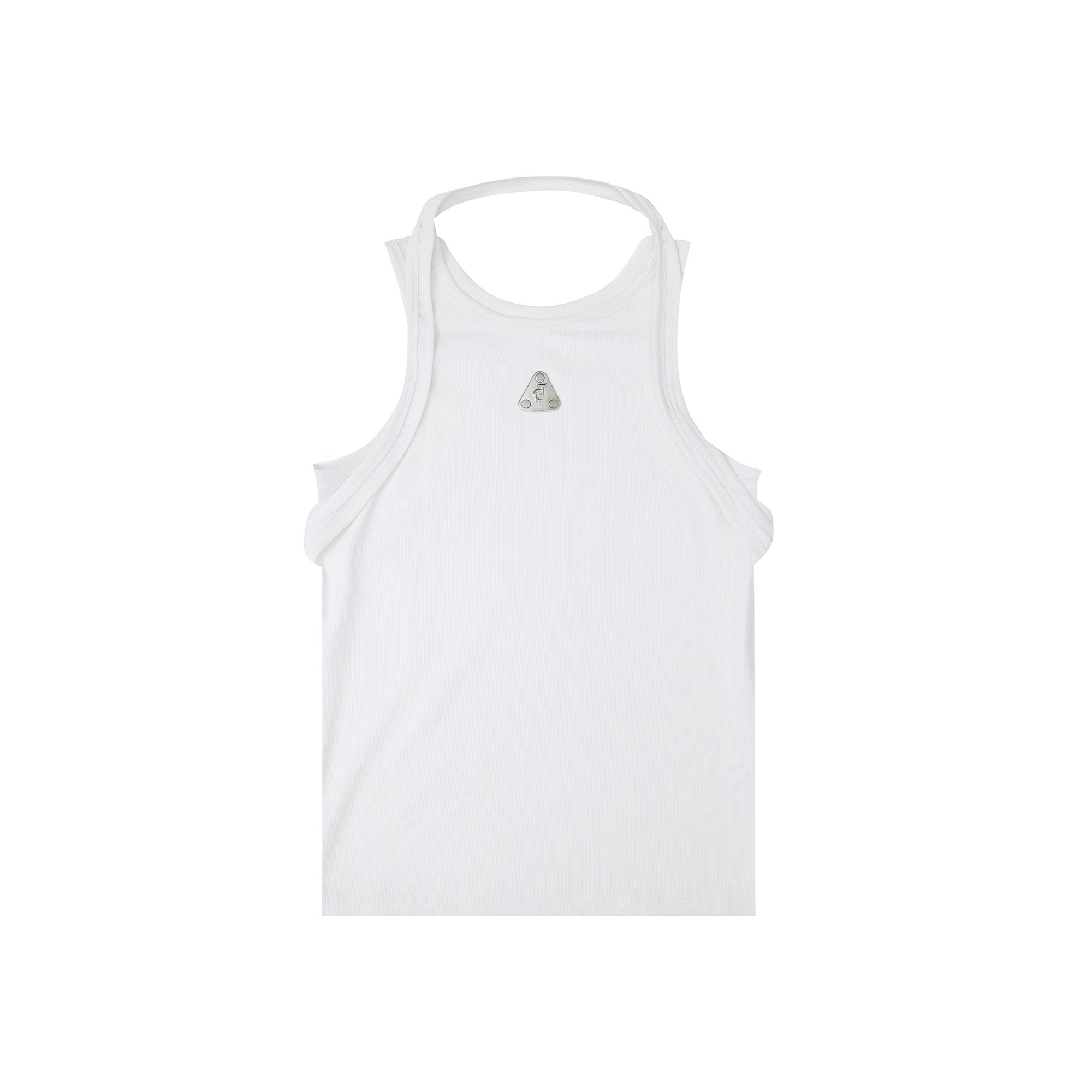 Deconstructed-Ribbed-Tank-Top---Double-Strap---Metallic-Logo-White