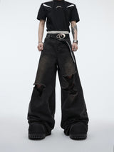 Deconstructed-Ripped-Flare-Jeans-with-Dragon-Embroidery---Streetwear-Black
