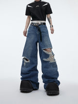 Deconstructed-Ripped-Flare-Jeans-with-Dragon-Embroidery---Streetwear-Blue