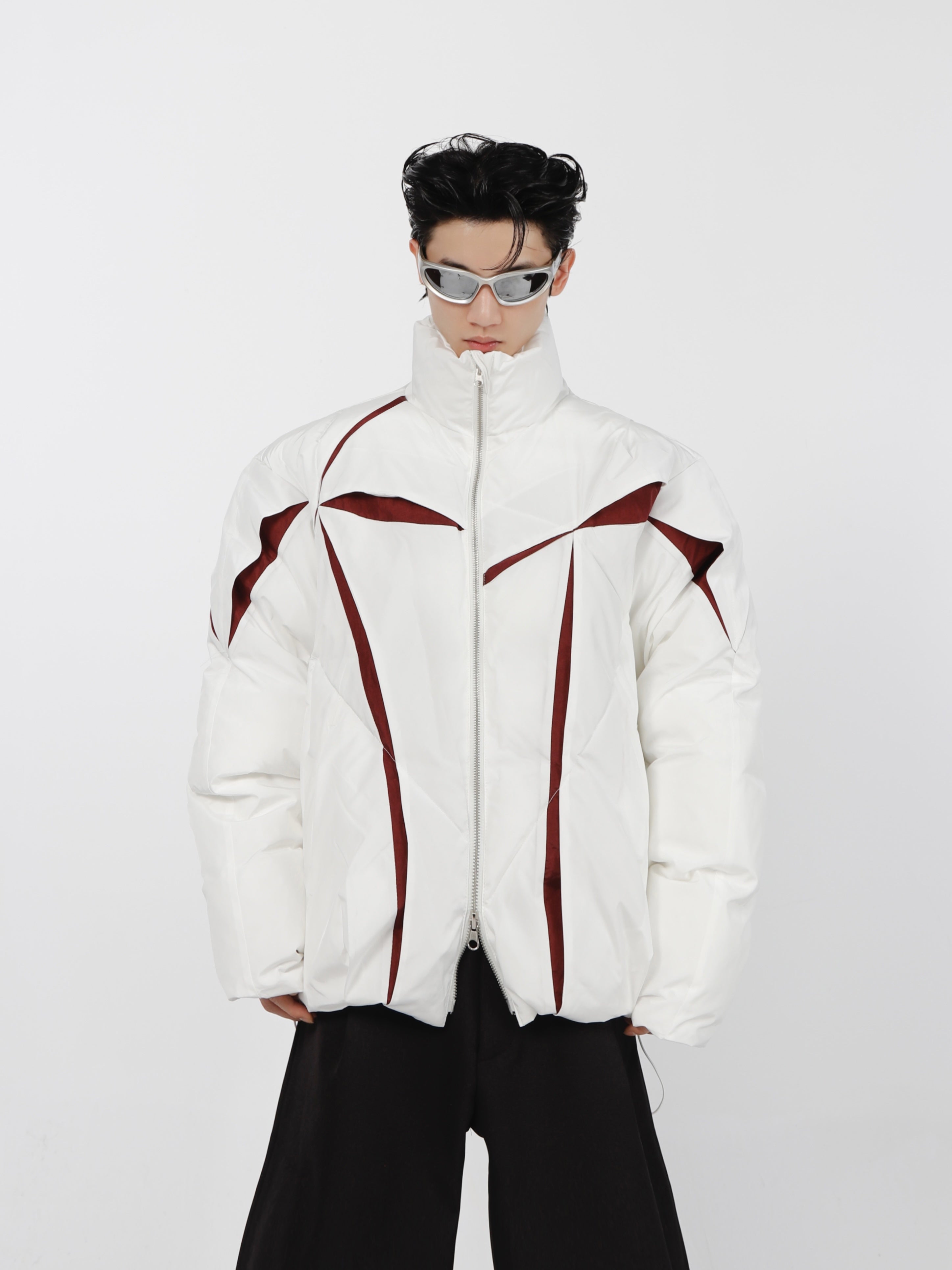 Deconstructed-Short-Puffer-Jacket---Split-Color-Stand-Collar-Streetwear-White