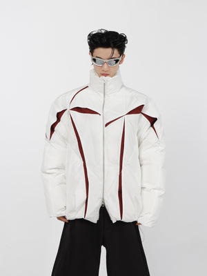 Deconstructed-Short-Puffer-Jacket---Split-Color-Stand-Collar-Streetwear-White