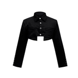 Deconstructed-Short-Satin-Shirt---Oversized-Drop-Shoulder-Trendy-Top-Black