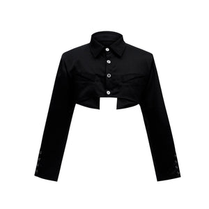 Deconstructed-Short-Satin-Shirt---Oversized-Drop-Shoulder-Trendy-Top-Black