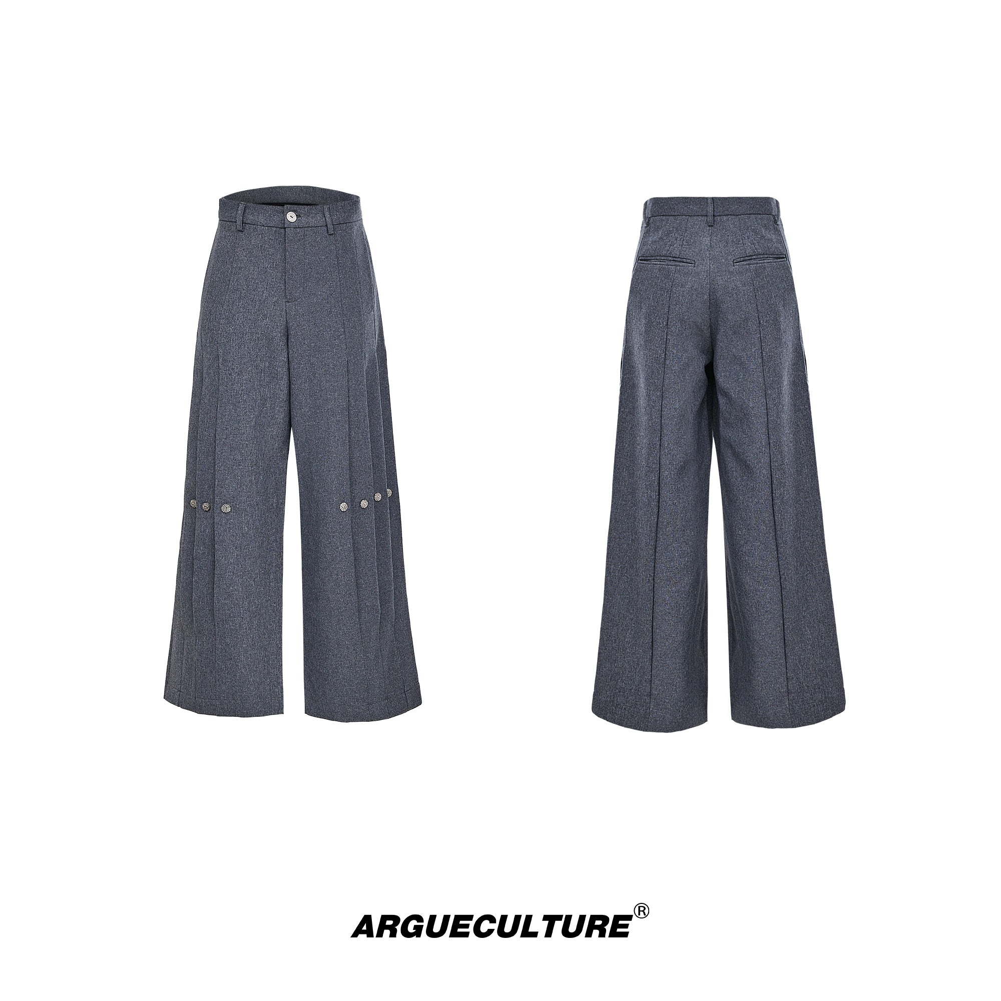Deconstructed-Shoulder-Blazer-Set---Relaxed-Trousers--Layered-Collar-Gray-Pants