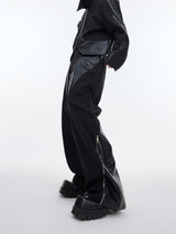 Deconstructed-Shoulder-Pad-Jacket---Twill-Blend-Leather-Trim-Suit-Black-Pants