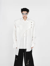 Deconstructed-Shoulder-Pad-Shirt---Layered-Metal-Detail-Long-Sleeve-White