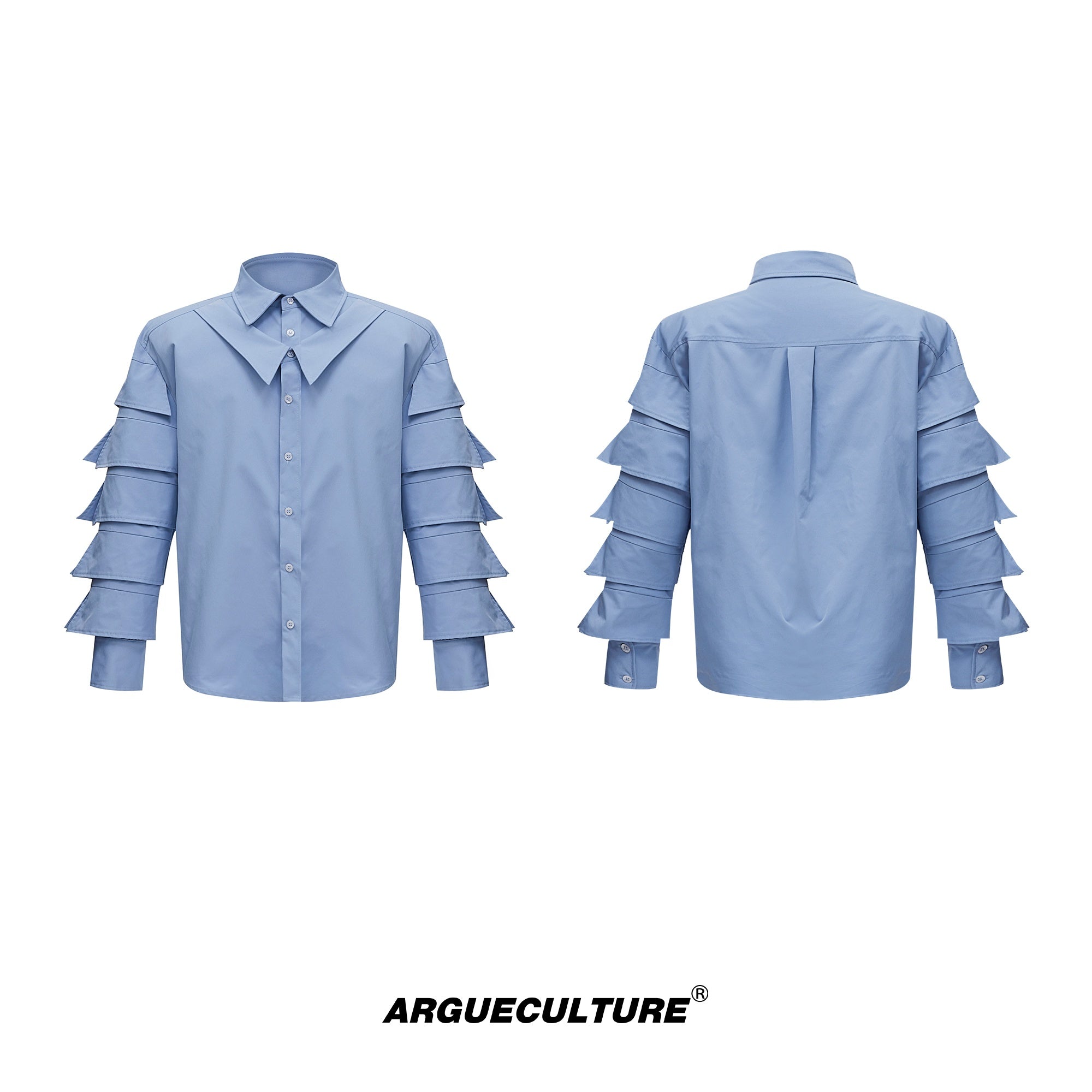 Deconstructed-Shoulder-Pad-Shirt---Pleated-Collar-Streetwear-Top-Blue