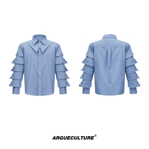 Deconstructed-Shoulder-Pad-Shirt---Pleated-Collar-Streetwear-Top-Blue