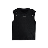 Deconstructed-Sleeveless-Tee---Split-Sleeves---Metal-Buttons-Black