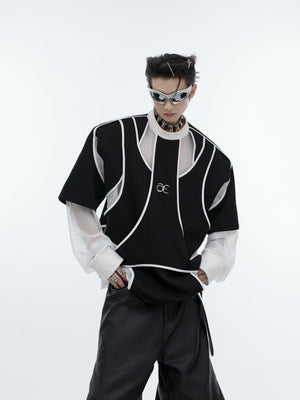 Deconstructed-Split-Hoodie---Heavyweight-Metal-Trim-Drop-Shoulder-Top-Black