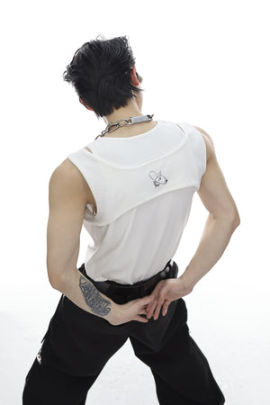 Deconstructed-Tank-Top---Metal-Buckle-Detail---Streetwear-Tee-White