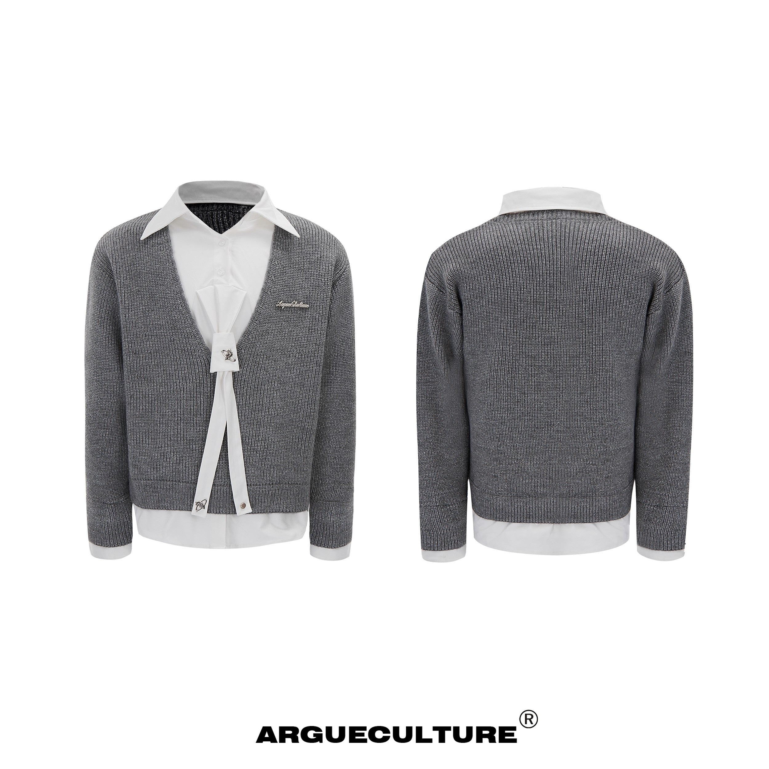Deconstructed-Tie-Shirt-Knit-Sweater---Loose-Fit-Streetwear-Gray-Jacket