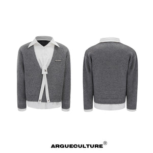 Deconstructed-Tie-Shirt-Knit-Sweater---Loose-Fit-Streetwear-Gray-Jacket