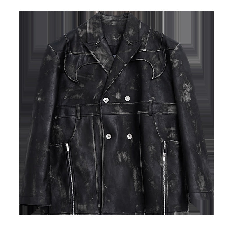Deconstructed-Vintage-PU-Leather-Blazer---Oversized-Shoulder-Jacket-Black