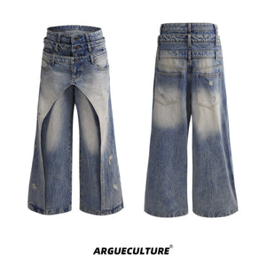 Deconstructed-Washed-Blue-Jeans---Distressed-Streetwear-Pants-Blue-Jacket