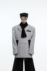 Deconstructed-Wool-Blazer---Color-Block-Tie-Design-Mens-Streetwear-Jacket-Gray-and-Black