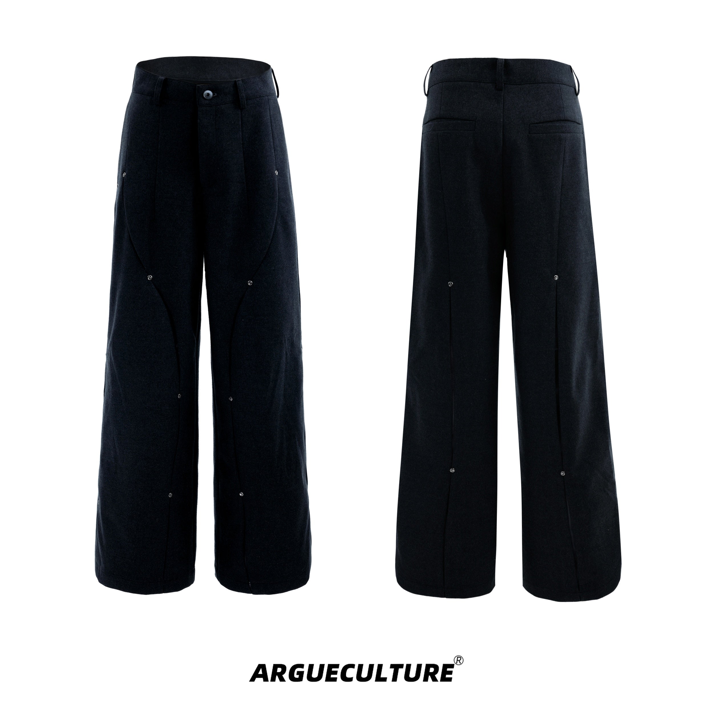 Deconstructed-Wool-Pants-with-Metal-Studs---Loose-Fit-Streetwear-Black-Bottoms