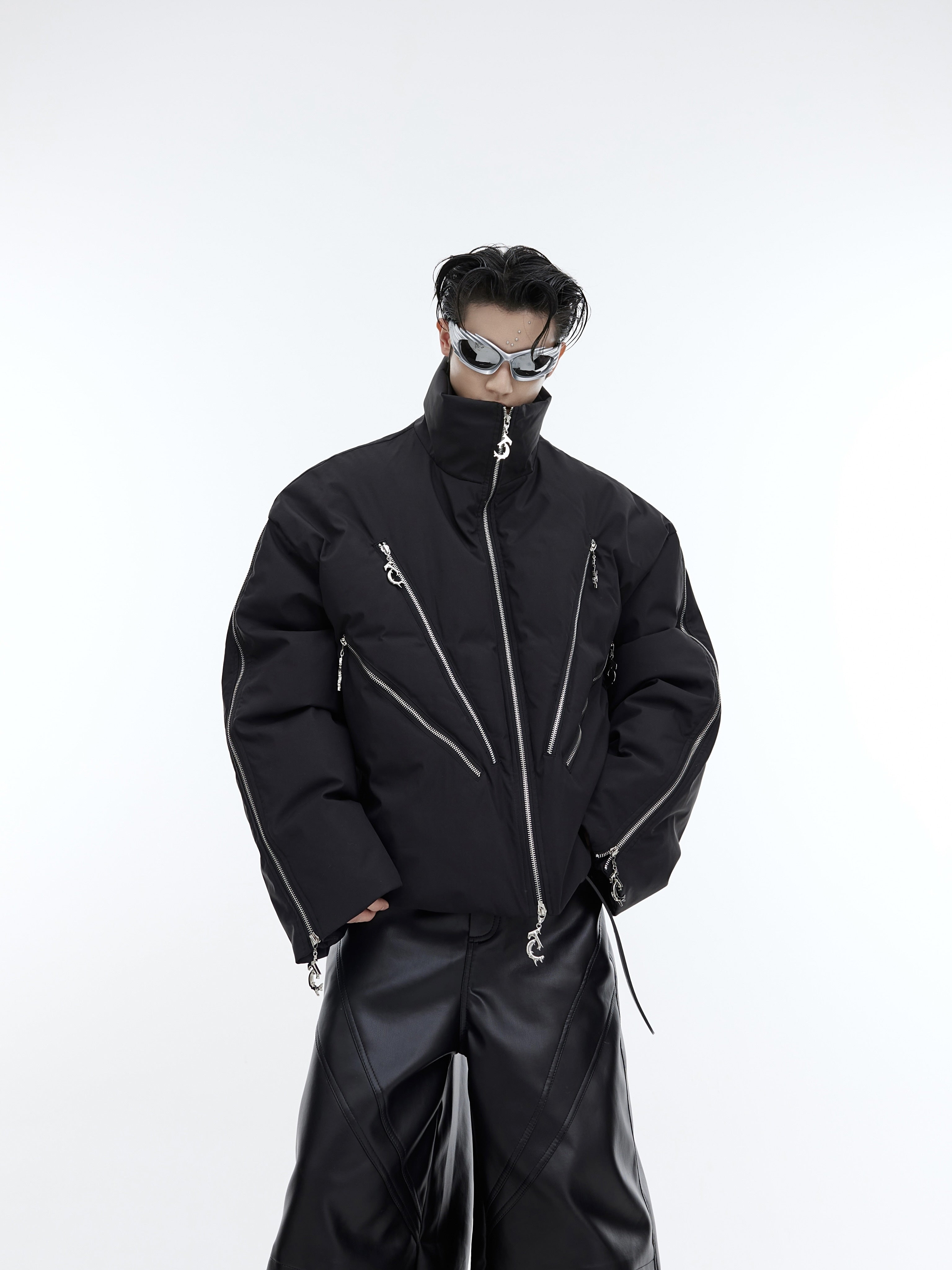 Deconstructed-Zip-Up-Puffer-Jacket---Heavyweight-Cropped-Style-Black