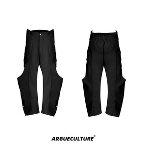 Distressed-Cargo-Pants---Loose-Fit-with-Metal-Snaps--Pleats-Black-Bottoms