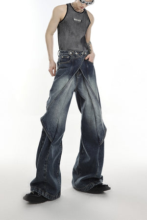 Distressed-Deconstructed-Flare-Jeans---Raw-Hem-Wide-Leg-Pants-Blue