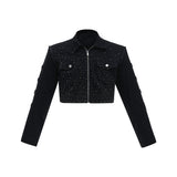 Distressed-Denim-Jacket---Cropped-Fit---Shoulder-Pads---Rhinestone-Design-Black