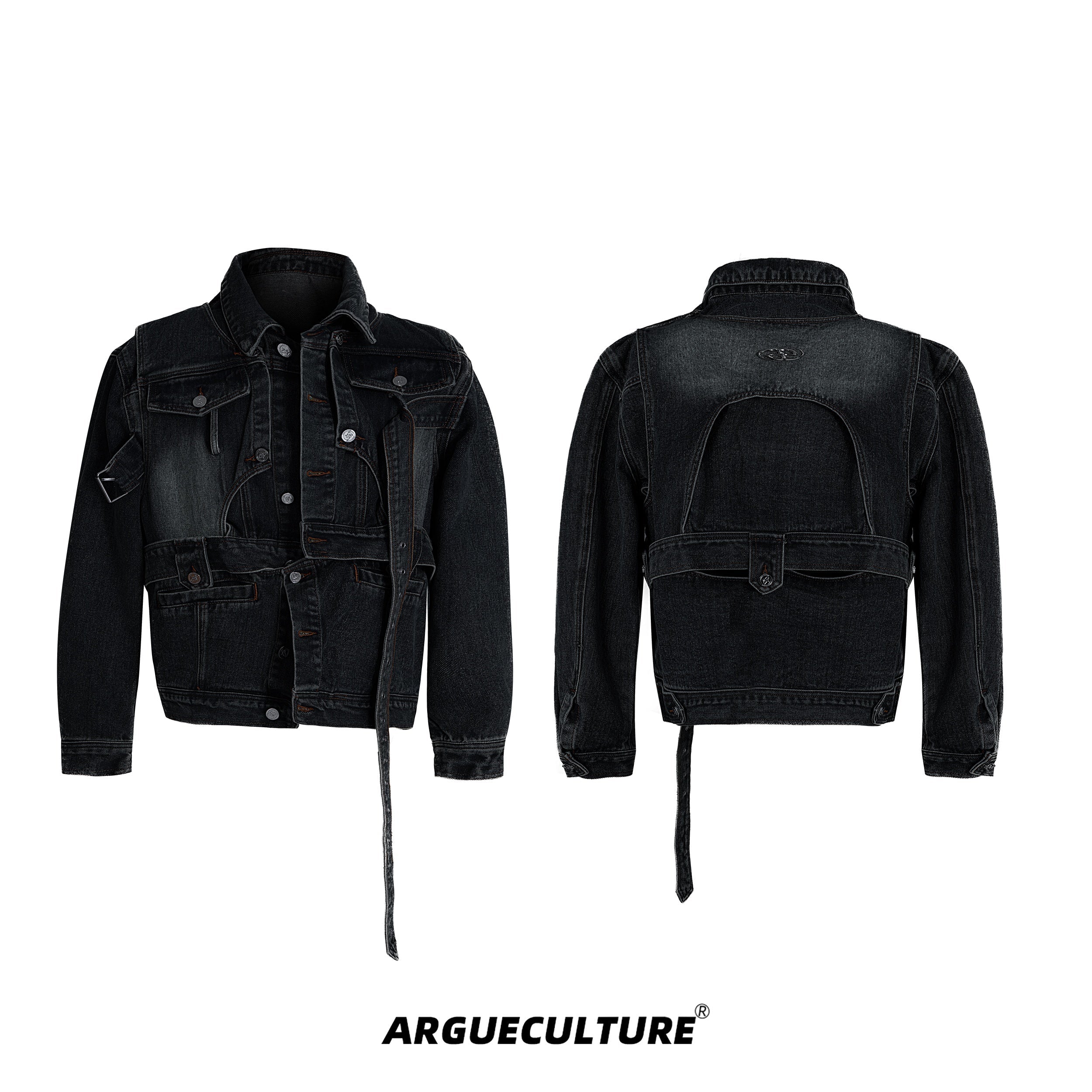 Distressed-Denim-Jacket---Cropped-Washed-Two-Tone-Streetwear-Black-jacket