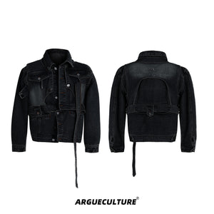 Distressed-Denim-Jacket---Cropped-Washed-Two-Tone-Streetwear-Black-jacket