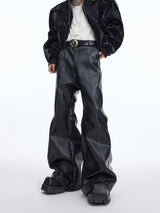 Distressed-High-Waist-Leather-Pants---Micro-Flare-Fit-Black