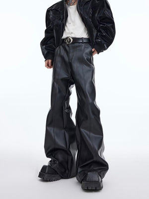 Distressed-High-Waist-Leather-Pants---Micro-Flare-Fit-Black