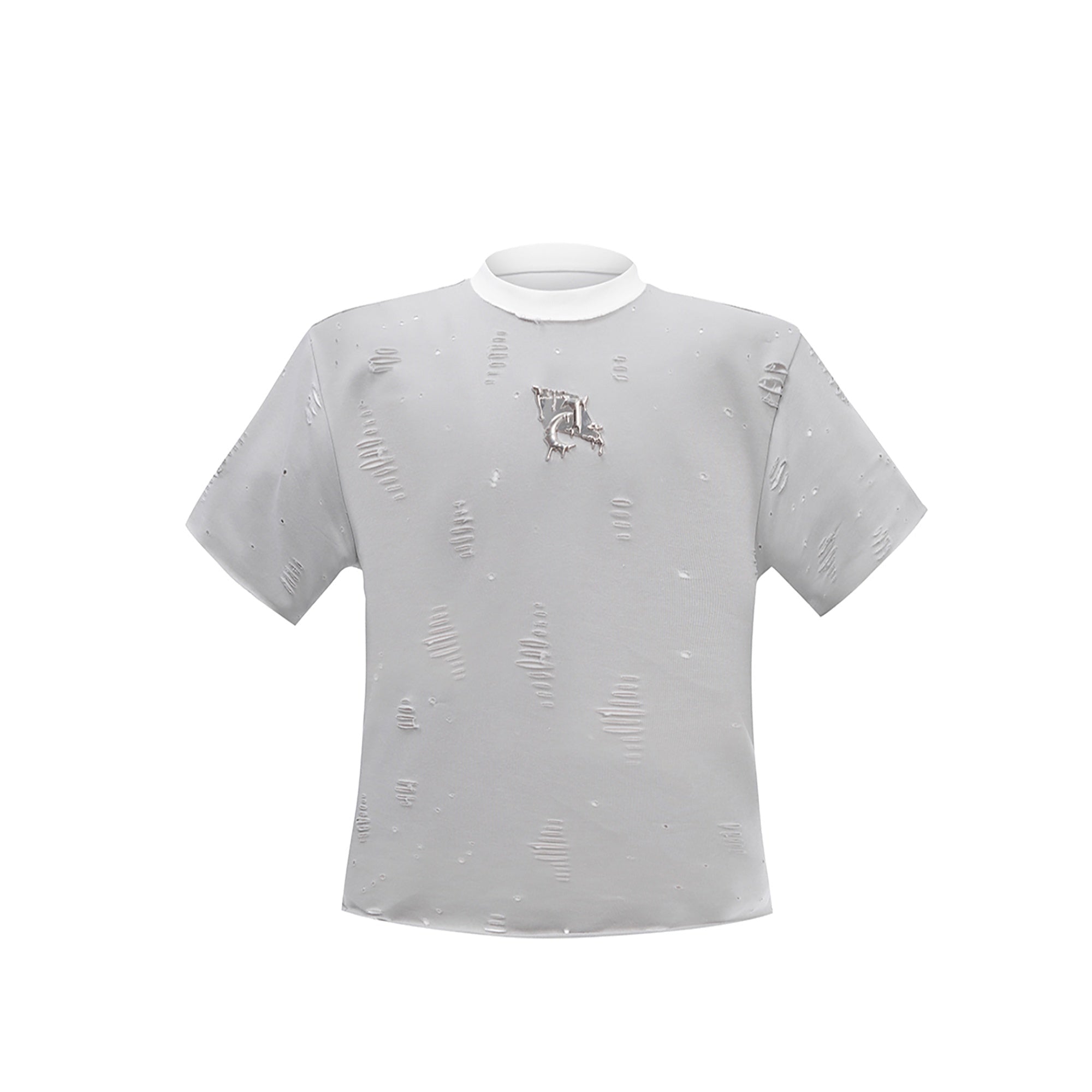 Distressed-Oversized-Tee---Faux-Two-Layer-Design-with-Metal-Accents-Gray