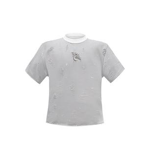 Distressed-Oversized-Tee---Faux-Two-Layer-Design-with-Metal-Accents-Gray