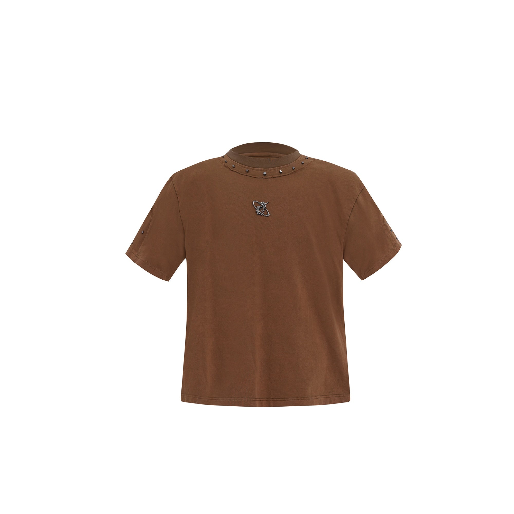 Distressed-Oversized-Vintage-Tee---Washed-Fabric--Metal-Studs-Brown