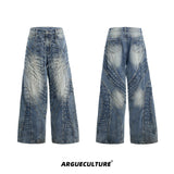 Distressed-Relaxed-Fit-Jeans---Vintage-Washed-Wide-Leg-Pants-Blue