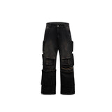 Distressed-Straight-Leg-Jeans-with-Hand-Painted-Details--Multi-Pockets-Black