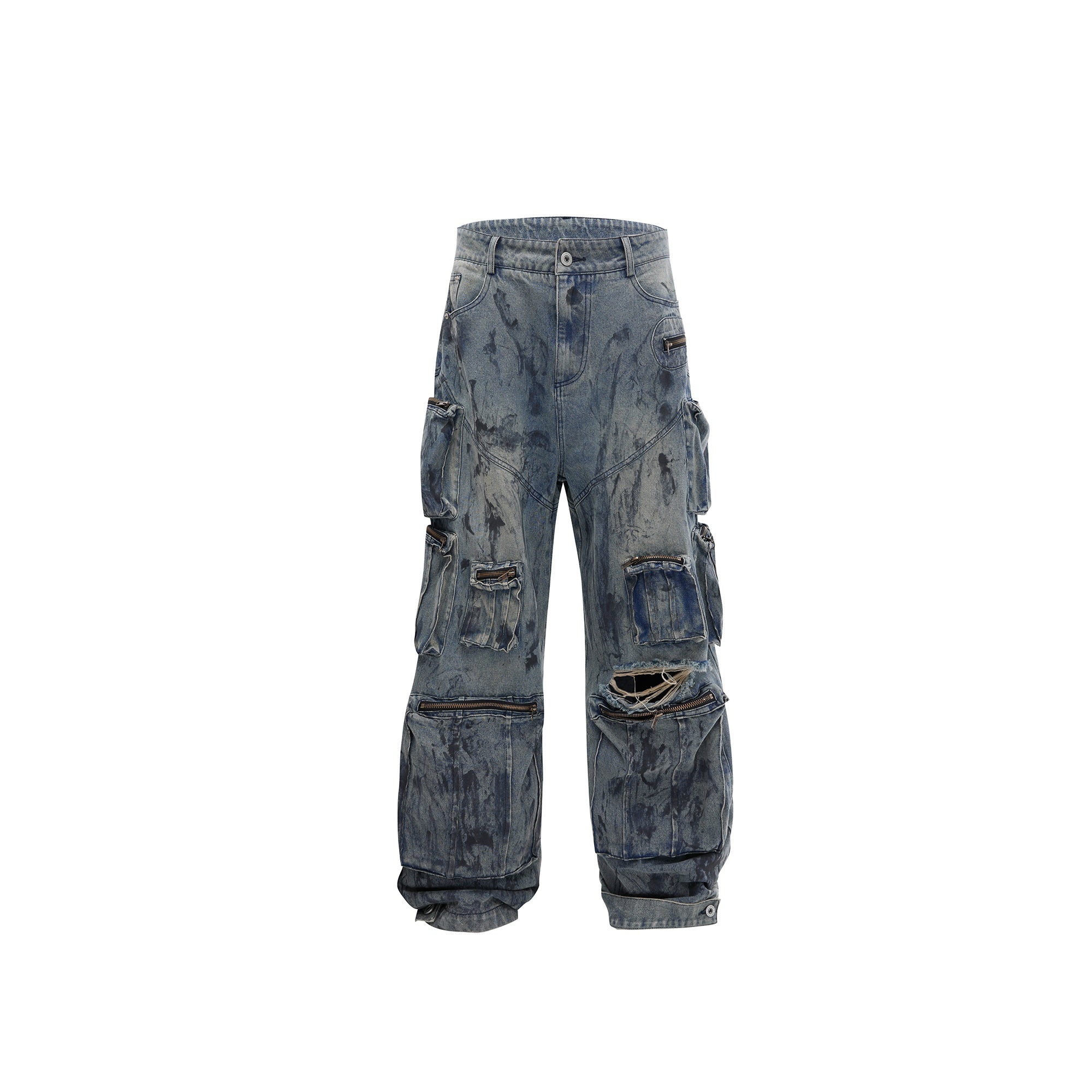 Distressed-Straight-Leg-Jeans-with-Hand-Painted-Details--Multi-Pockets-Blue