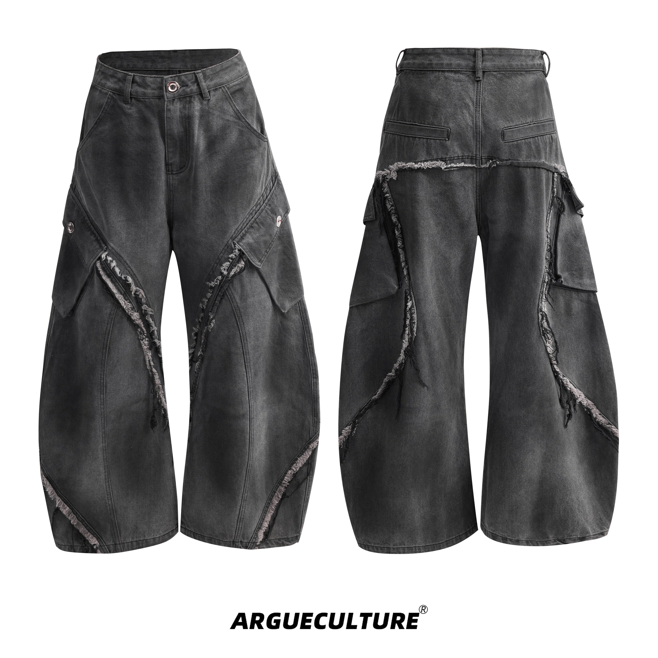 Distressed-Vintage-Wide-Leg-Jeans---Relaxed-Fit-Raw-Hem-Black-Bottoms
