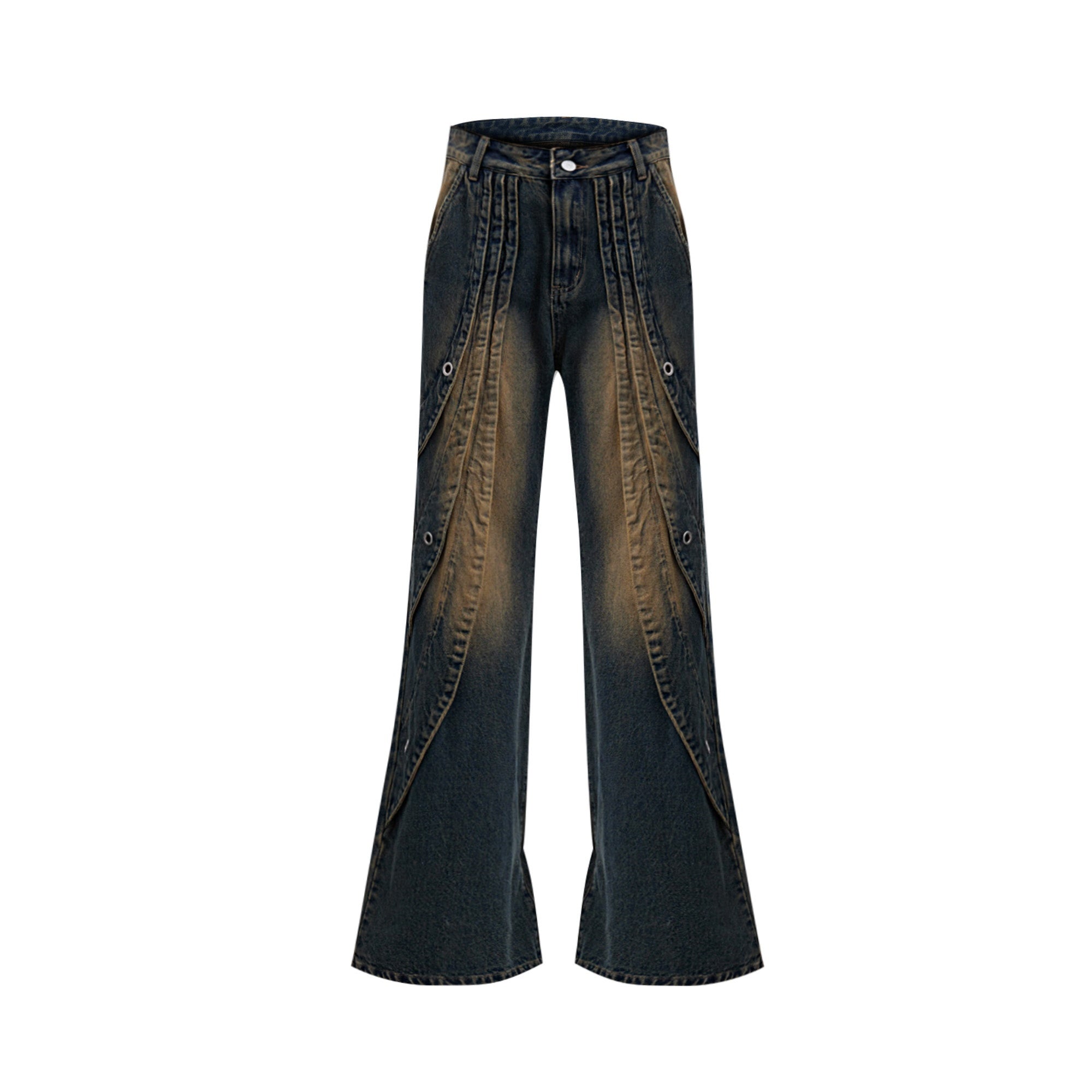 Distressed-Washed-Jeans-with-Deconstructed-Ring-Detail--Ripped-Stitching-Yellow
